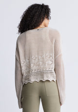 Cornelia Women's Crochet Cropped Sweater, Tan - SW0056S