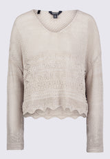 Cornelia Women's Crochet Cropped Sweater, Tan - SW0056S