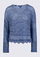 Cornelia Women's Crochet Cropped Sweater, Denim Blue - SW0056S