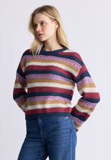 Buffalo David Bitton Wrenlee Women's Striped Knit Sweater, Beaujolais - SW0074F Color BEAUJOLAIS