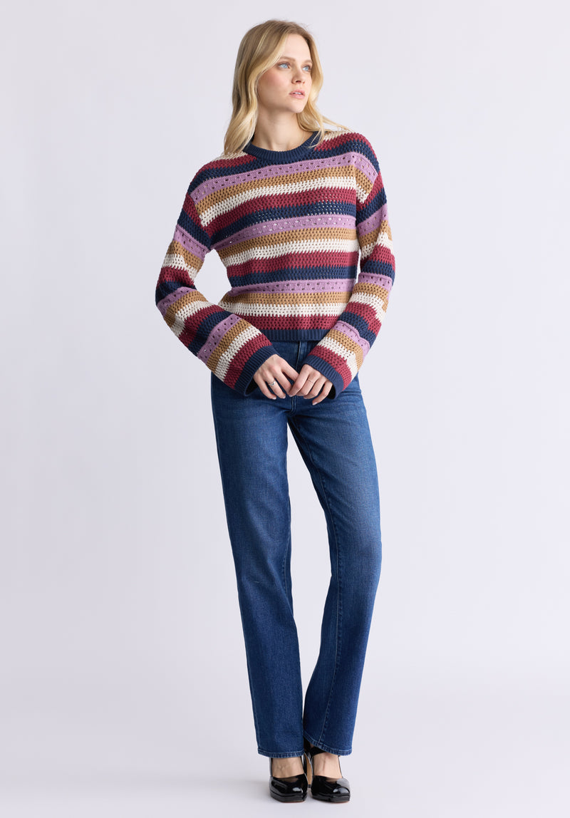 Buffalo David Bitton Wrenlee Women's Striped Knit Sweater, Beaujolais - SW0074F Color BEAUJOLAIS