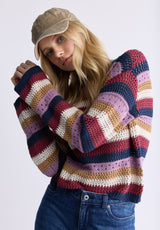 Buffalo David Bitton Wrenlee Women's Striped Knit Sweater, Beaujolais - SW0074F Color BEAUJOLAIS