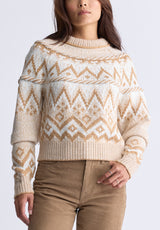 Pull en maille jacquard Lesina pour femmes, beige et camel - SW0088F