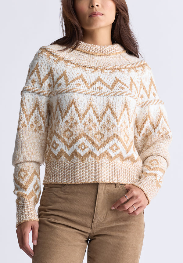 Pull en maille jacquard Lesina pour femmes, beige et camel - SW0088F