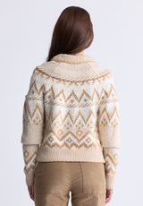 Lesina Women's Fair Isle Knit Pullover Sweater, Beige & Camel - SW0088F