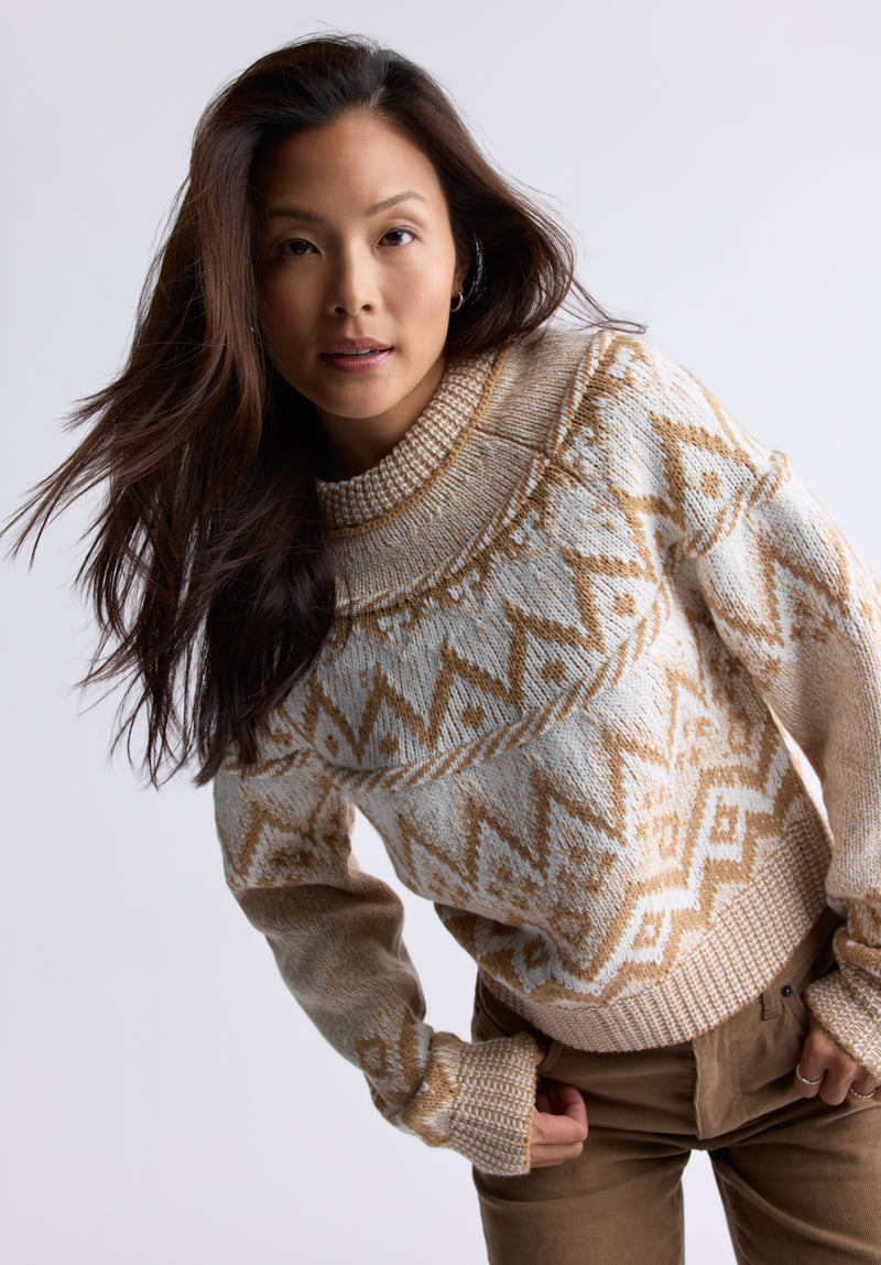 Lesina Women's Fair Isle Knit Pullover Sweater, Beige & Camel - SW0088F