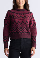 Pull en maille jacquard Lesina pour femmes, rouge et noir - SW0088F