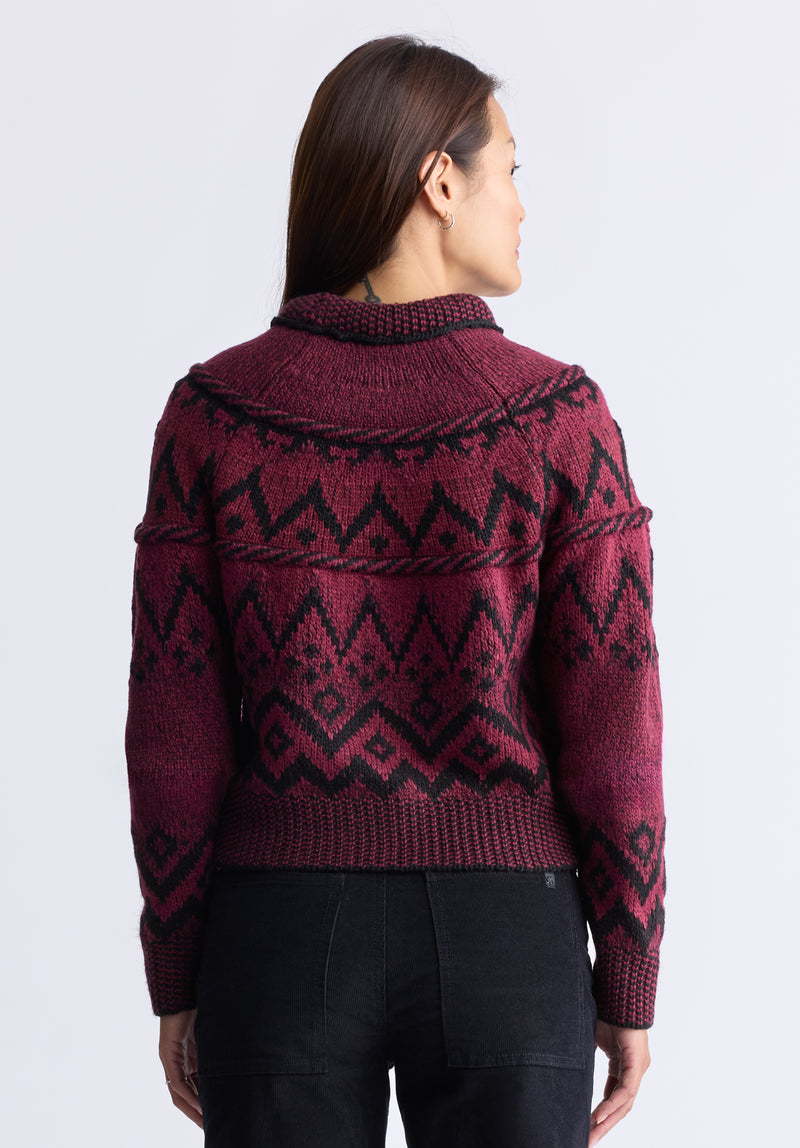 Pull en maille jacquard Lesina pour femmes, rouge et noir - SW0088F