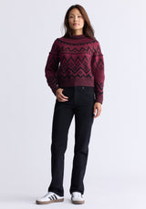 Pull en maille jacquard Lesina pour femmes, rouge et noir - SW0088F