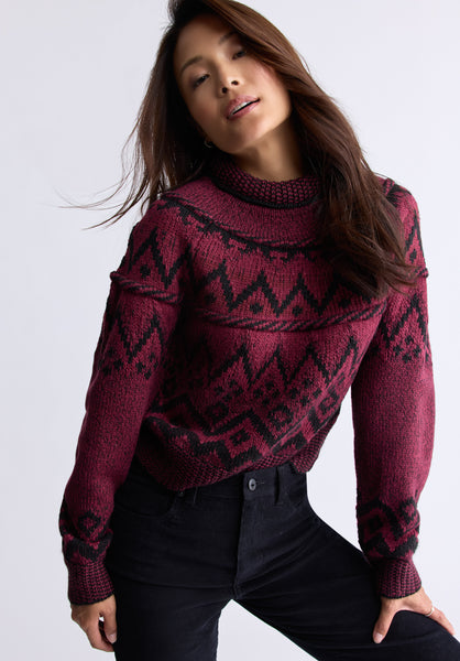 Pull en maille jacquard Lesina pour femmes, rouge et noir - SW0088F