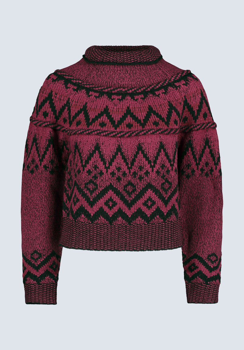 Lesina Women's Fair Isle Knit Pullover Sweater, Red & Black - SW0088F