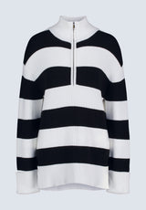 Storme Women's Striped Quarter-zip Oversized Sweater, Black & White - SW0089H