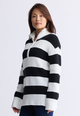 Storme Women's Striped Quarter-zip Oversized Sweater, Black & White - SW0089H