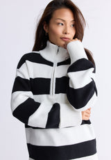 Storme Women's Striped Quarter-zip Oversized Sweater, Black & White - SW0089H