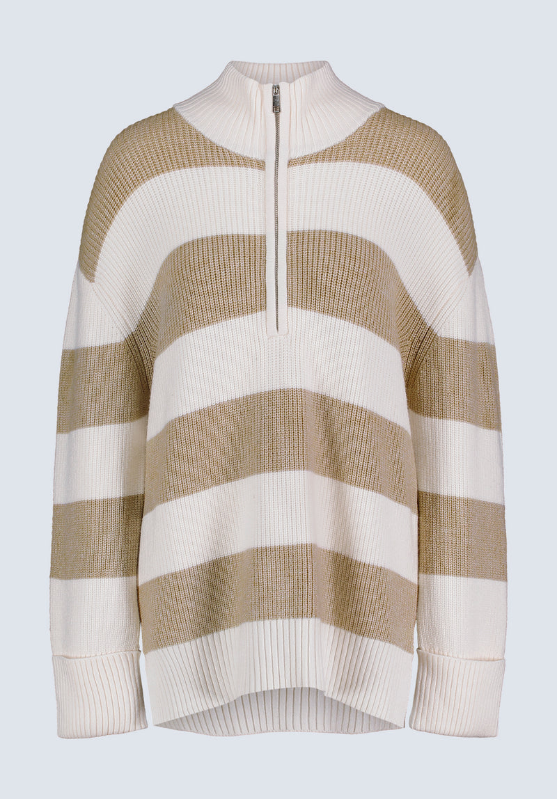 Storme Women's Striped Quarter-zip Oversized Sweater, Tan & White - SW0089H