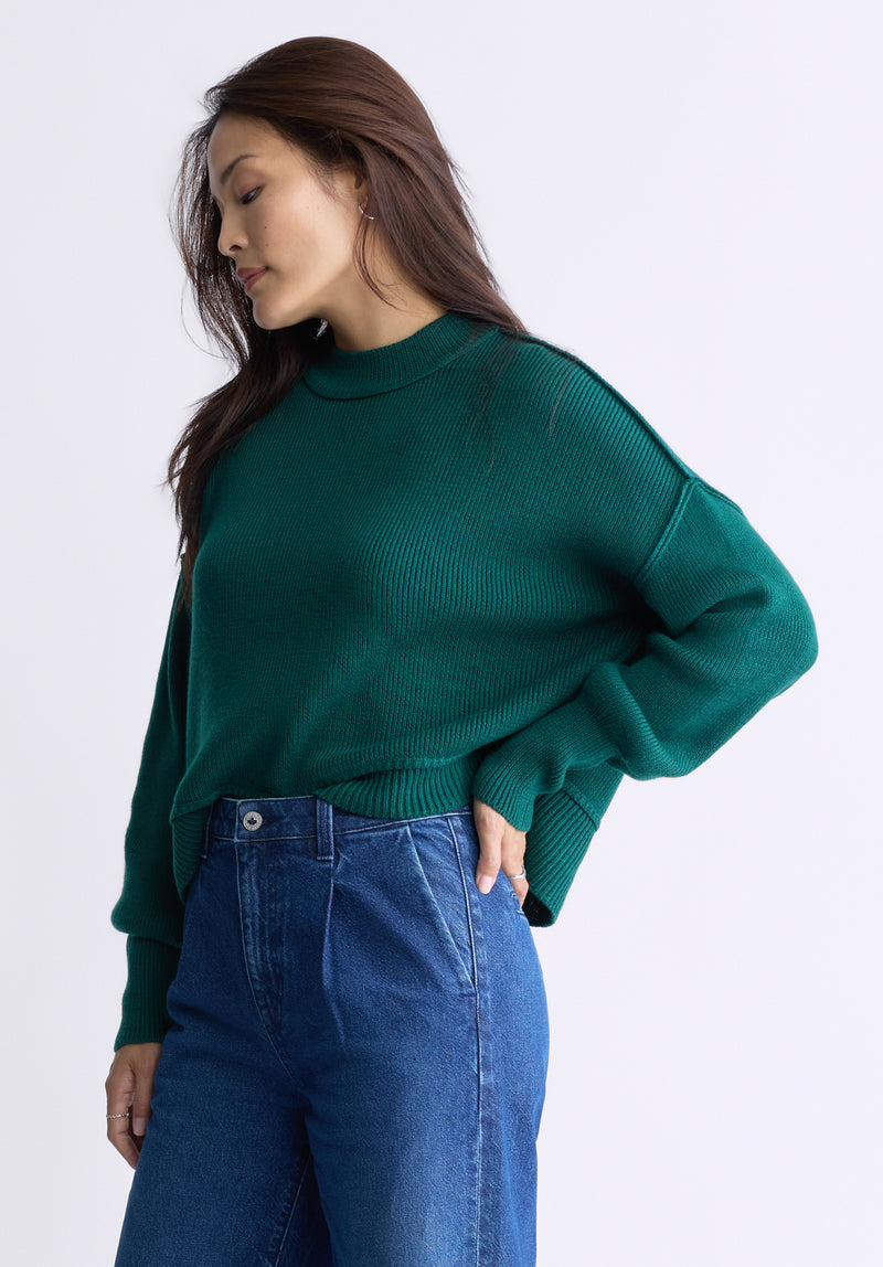 Buffalo David Bitton Seema Women's Long-Sleeve Loose-Fit Sweater, Forest Green - SW0095F Color RAINFOREST