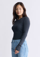 Buffalo David Bitton Zoella Women's Close-Fit Ribbed Sweater Top, Raven Grey - SW0098F Color RAVEN