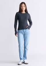 Buffalo David Bitton Zoella Women's Close-Fit Ribbed Sweater Top, Raven Grey - SW0098F Color RAVEN