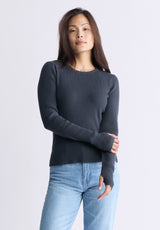 Buffalo David Bitton Zoella Women's Close-Fit Ribbed Sweater Top, Raven Grey - SW0098F Color RAVEN