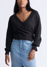 Jadis Women’s Long Sleeve Wrap Sweater, Black - SW0099H