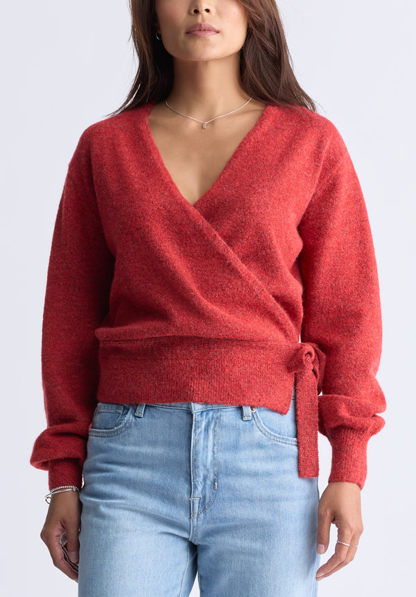 Jadis Women’s Long Sleeve Wrap Sweater, Red - SW0099H