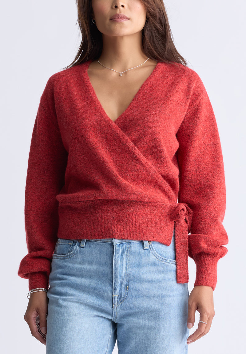 Pull cache-cœur à manches longues Jadis pour femmes, rouge - SW0099H