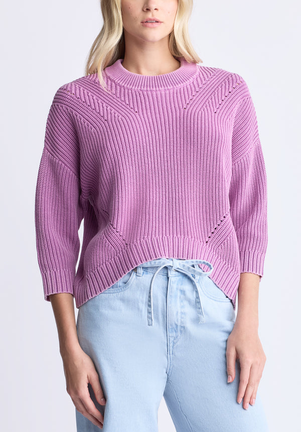 Kassanda Women's 3/4 Sleeve Knit Sweater, Purple - SW0100H