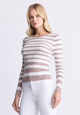 Scotlyn Women's Striped Long-Sleeve Sweater, White & tan - SW0103H