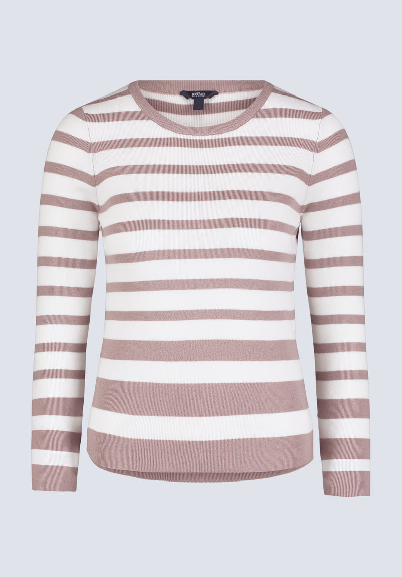 Scotlyn Women's Striped Long-Sleeve Sweater, White & tan - SW0103H