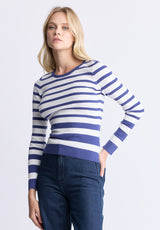 Scotlyn Women's Striped Long-Sleeve Sweater, White & blue - SW0103H