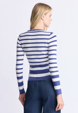 Scotlyn Women's Striped Long-Sleeve Sweater, White & blue - SW0103H