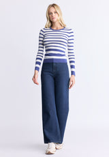 Scotlyn Women's Striped Long-Sleeve Sweater, White & blue - SW0103H