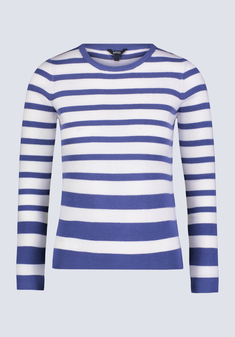 Scotlyn Women's Striped Long-Sleeve Sweater, White & blue - SW0103H