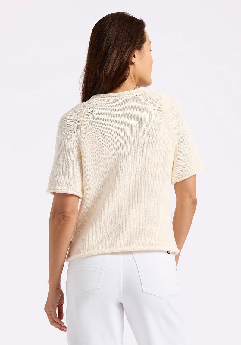 Pull léger en maille à manches courtes Devora pour femme, parchemin - SW0115P