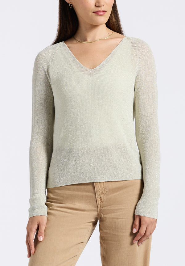 Valencianna Women's V-Neck Lightweight Knit Sweater, Flax Green - SW0126P