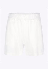 Short taille haute en mélange de lin Giustina pour femme, blanc - WB0015P