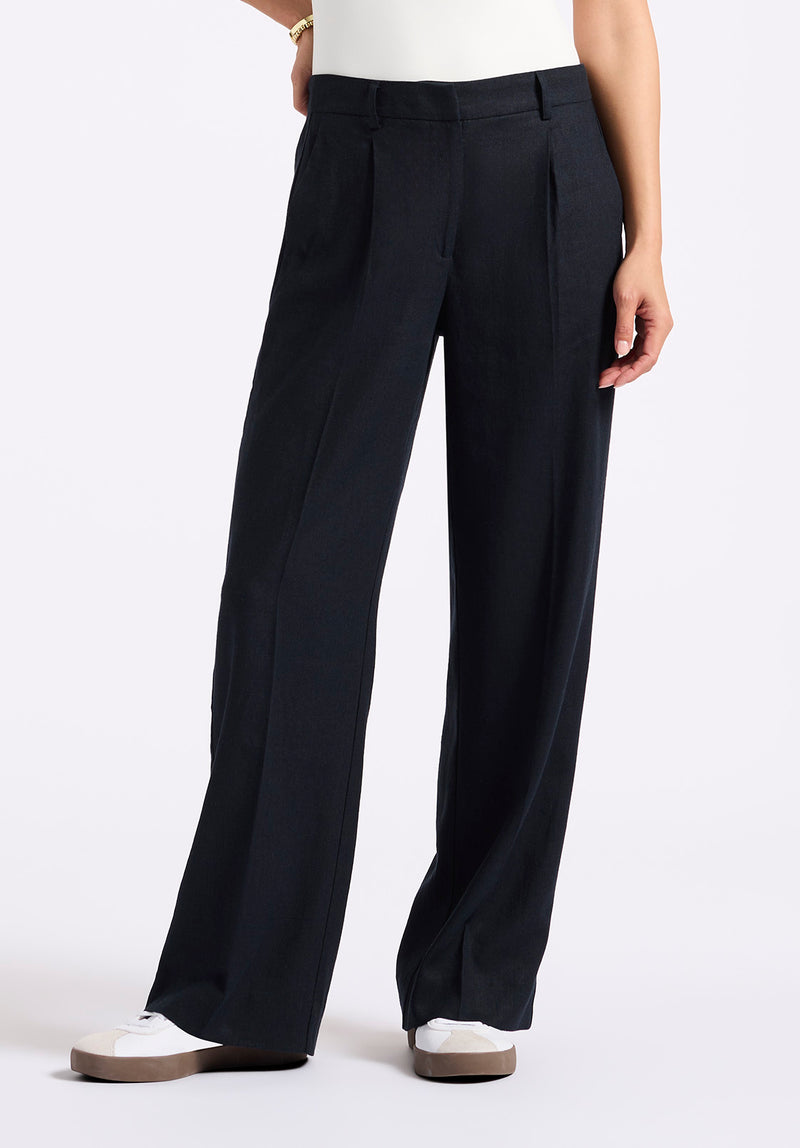 Adelina Women's Linen Blend Wide-Leg Pants, Black - WB0026P