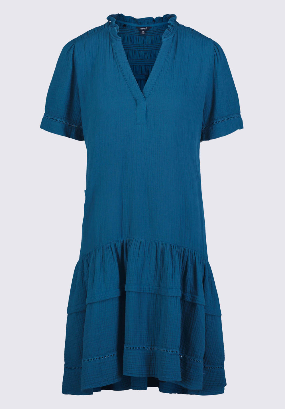 Buffalo David Bitton Zinnia Ruffled Drop Waist Dress Tealy Blue Size XL