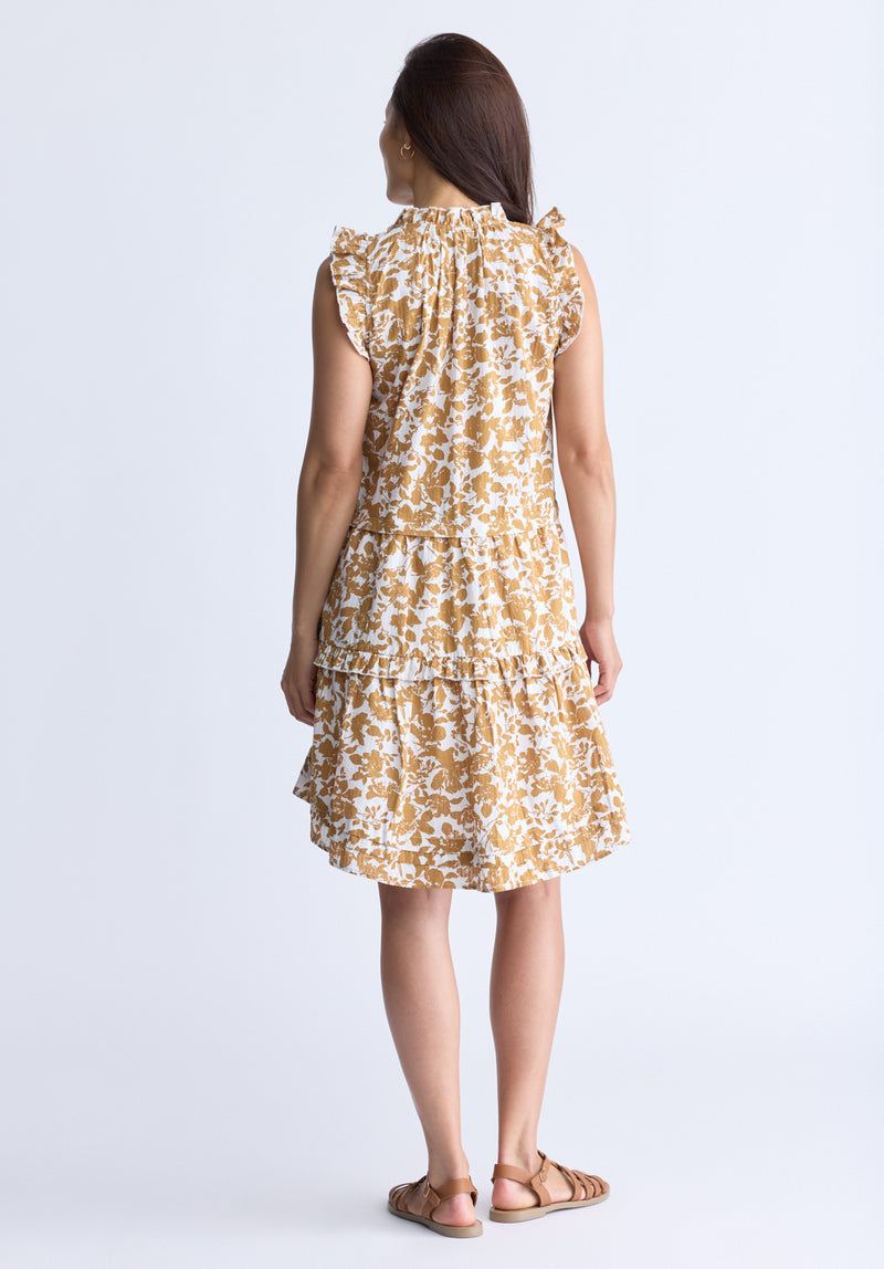 Ambra Women's Dress with Ruffles, Yellow Flowers - WD0046S