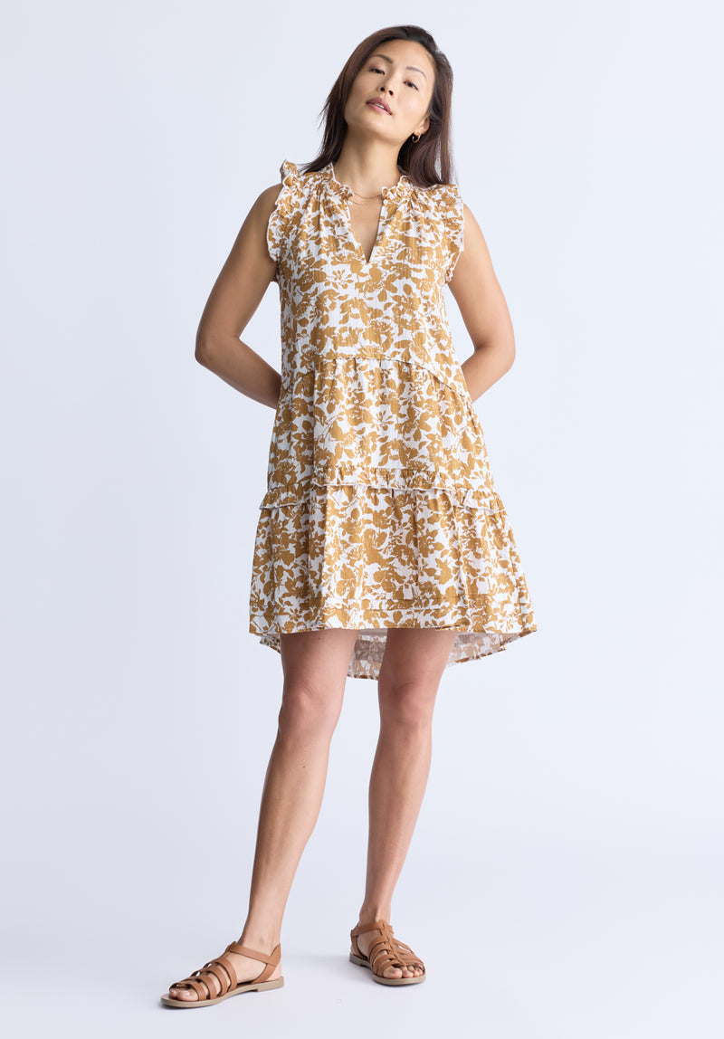 Robe Ambra à volants pour femme, fleurs jaunes - WD0046S