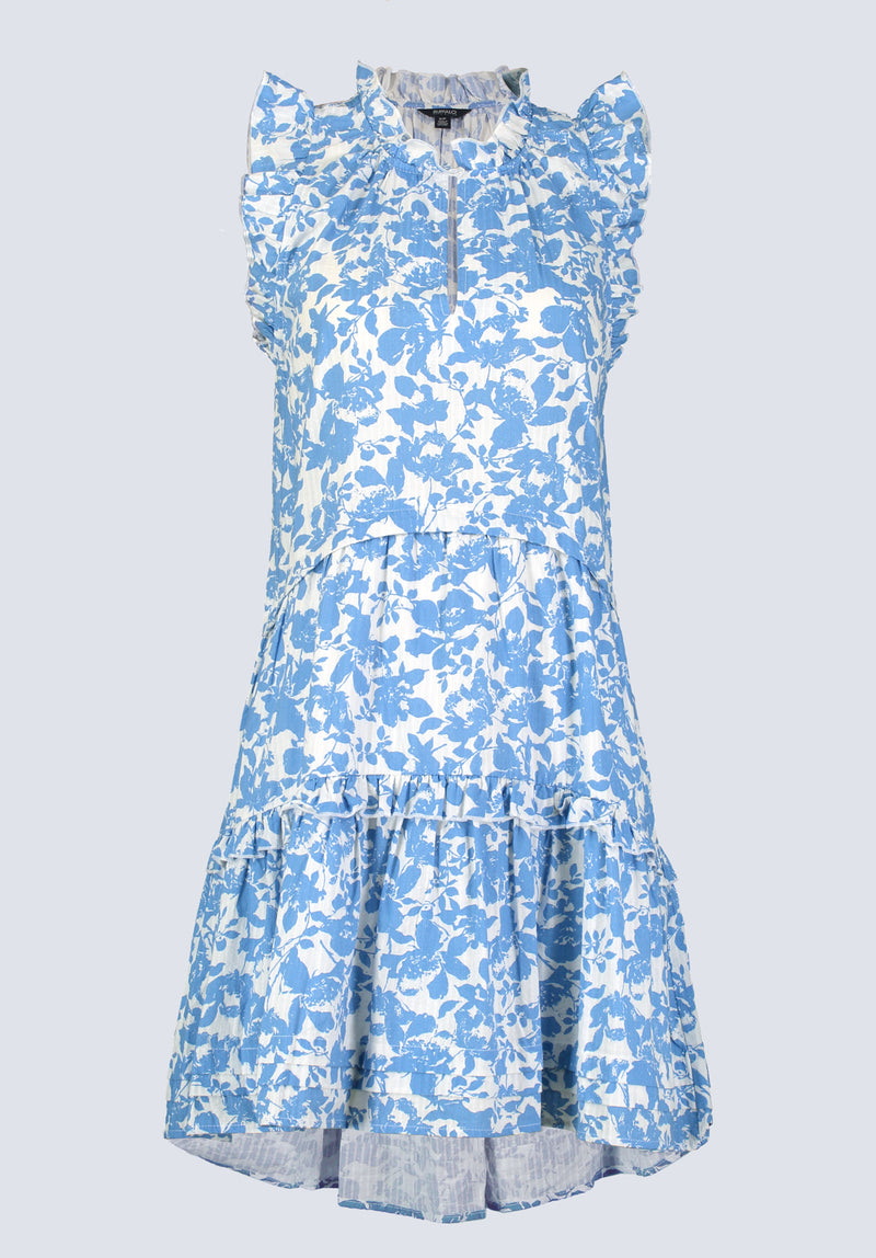 Robe Ambra à volants pour femme, fleurs bleues - WD0046S