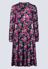 Robe midi à manches longues Karrigan, rose à motif floral abstrait - WD0059F