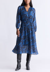 Virlen Women’s Long Sleeve Tie-neck Printed Midi Dress, Navy - WD0062F