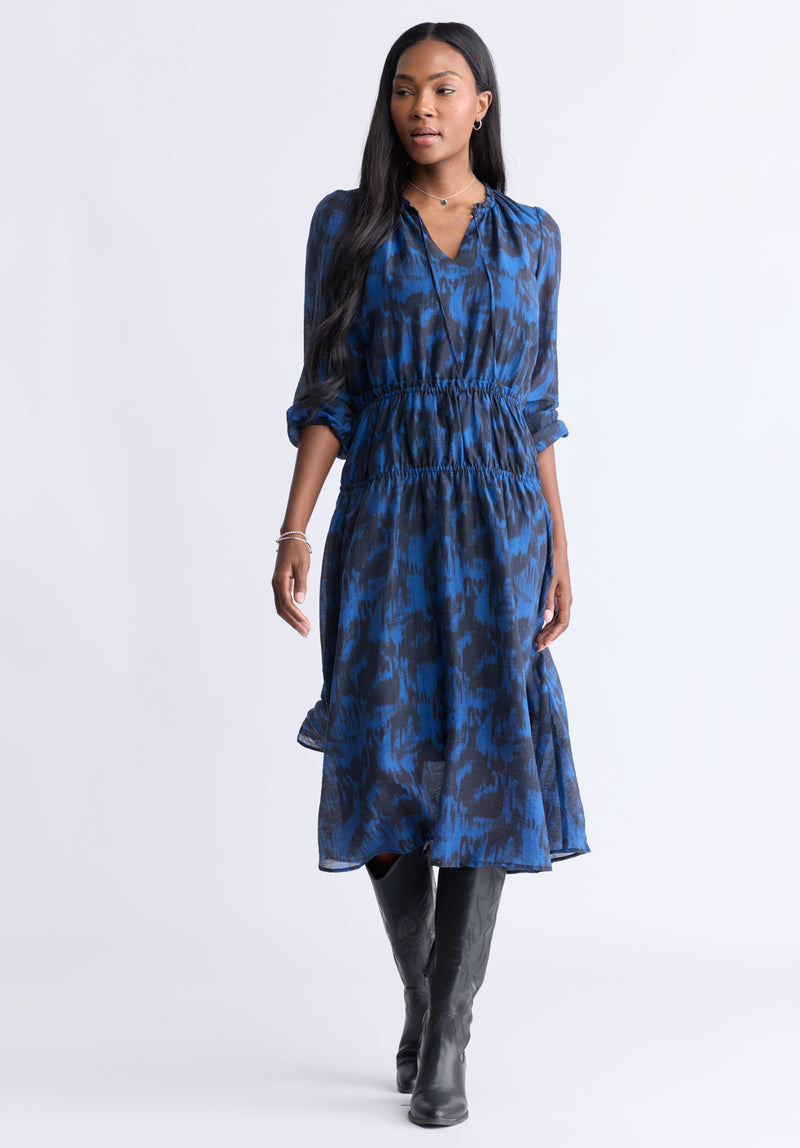 Virlen Women s Long Sleeve Tie neck Printed Midi Dress Navy WD0062F Buffalo Jeans CA