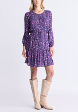 Rochelle Women's Floral Print Long-Sleeve Dress, Purple - WD0064H