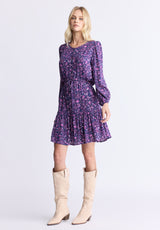 Rochelle Women's Floral Print Long-Sleeve Dress, Purple - WD0064H