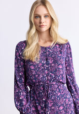 Rochelle Women's Floral Print Long-Sleeve Dress, Purple - WD0064H