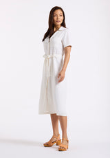 Carlene Women's Button-Down Midi Dress with Waist Tie, White - WD0092P