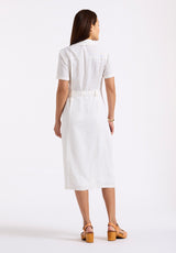 Carlene Women's Button-Down Midi Dress with Waist Tie, White - WD0092P