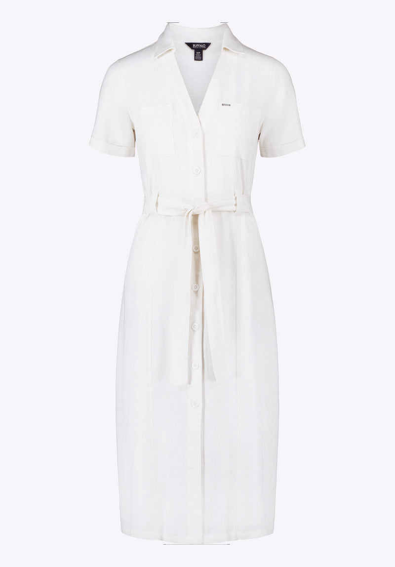 Robe midi boutonnée avec ceinture à la taille Carlene pour femme, blanc - WD0092P